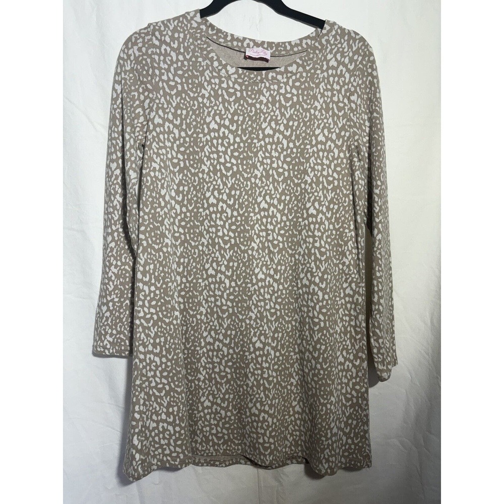 PINK LILY Dress Womens Medium Tan White Animal Print EUC B6‎